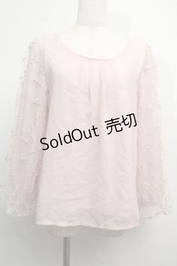 画像1: axes femme / 袖チュール刺繍シフォントップス  ピンク S-25-07-26-013-AX-TO-HR-ZI