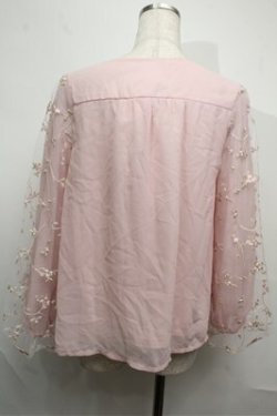 画像2: axes femme / 袖チュール刺繍シフォントップス  ピンク S-25-07-26-013-AX-TO-HR-ZS
