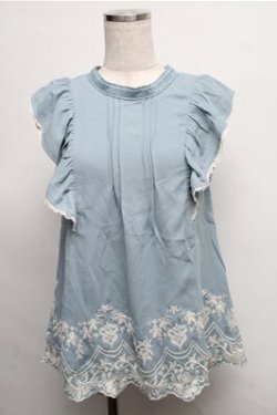 画像1: axes femme / 裾刺繍ノースリブラウス  サックス S-25-07-26-019-AX-BL-AS-ZS
