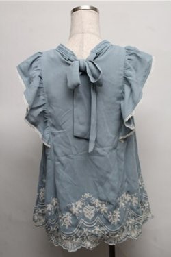 画像2: axes femme / 裾刺繍ノースリブラウス  サックス S-25-07-26-019-AX-BL-AS-ZS