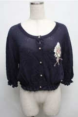axes femme / ブーケ手刺繍サマーカーディガン  紺 S-25-07-26-021-AX-TO-AS-ZS