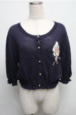 画像1: axes femme / ブーケ手刺繍サマーカーディガン  紺 S-25-07-26-021-AX-TO-AS-ZT429 (1)