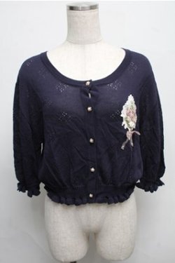 画像1: axes femme / ブーケ手刺繍サマーカーディガン  紺 S-25-07-26-021-AX-TO-AS-ZS