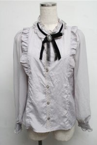axes femme POETIQUE / 立ち襟ブラウス  グレー S-25-07-26-022-AX-BL-AS-ZS