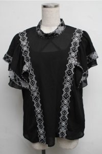 axes femme NOSTALGIE / 刺繍シースルートップス  黒 S-25-07-26-025-AX-BL-HR-ZI