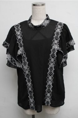 画像1: axes femme NOSTALGIE / 刺繍シースルートップス  黒 S-25-07-26-025-AX-BL-HR-ZS