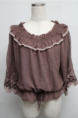 画像1: axes femme / オフショル刺繍シフォントップス  ブラウン S-25-07-26-030-AX-TO-HR-ZS