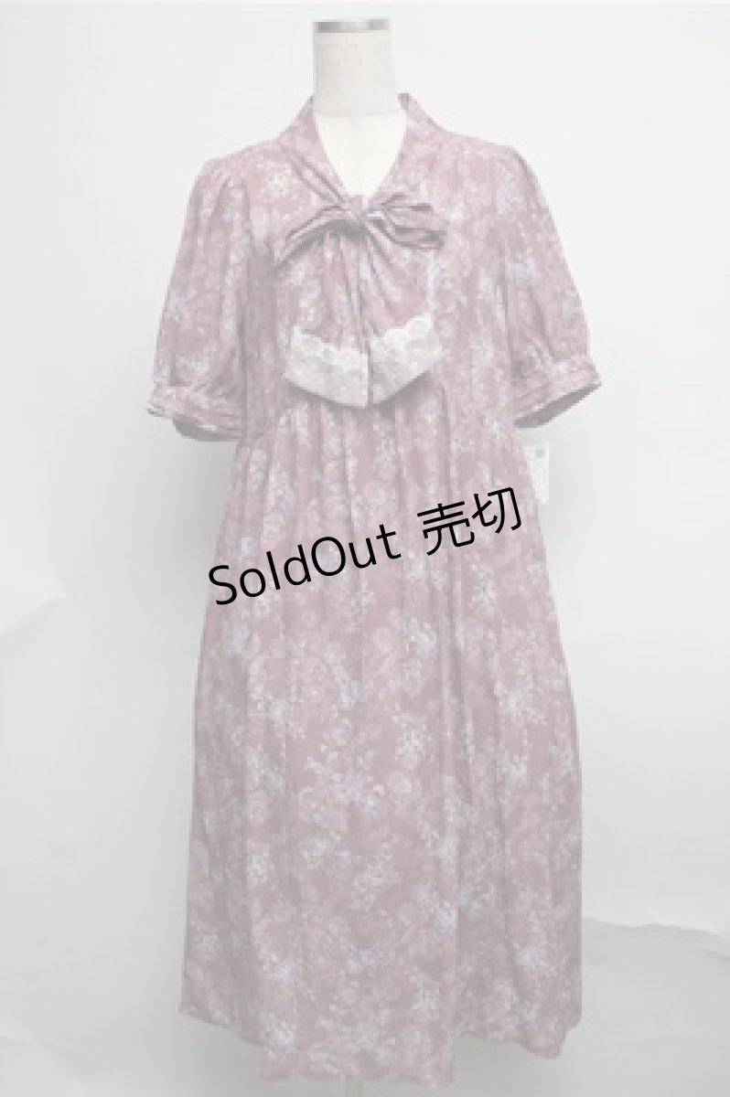 画像1: axes femme / ローズレース柄ボータイワンピース  ピンク S-25-07-26-039-AX-OP-AS-ZS (1)