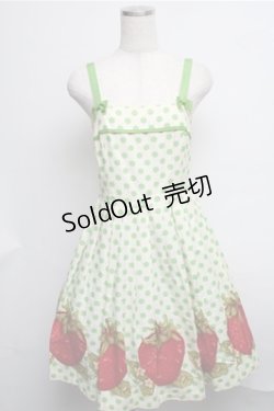 画像1: Emily Temple cute / ドット＆いちごノースリーブワンピース  オフｘグリーン S-25-07-26-044-ET-OP-AS-ZS