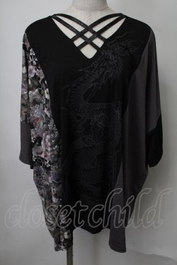 画像1: Qutie Frash / BIGクロスTシャツ  黒ｘグレー S-25-07-28-028-QU-TS-HR-ZS