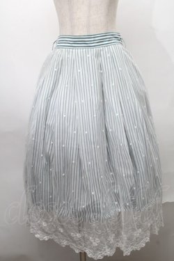 画像1: axes femme / ストライプＸレーススカート  グリーンｘ白 S-25-07-30-055-AX-SK-HR-ZS