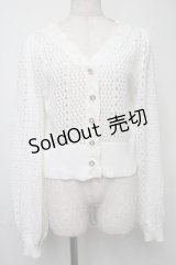 axes femme POETIQUE / 透かし編みショートニットカーデ  白 S-25-07-30-013-AX-TO-AS-ZS