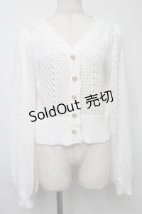 axes femme POETIQUE / 透かし編みショートニットカーデ  白 S-25-07-30-013-AX-TO-AS-ZS