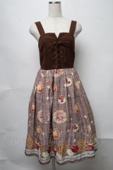 axes femme POETIQUE / アップルパイレースアップワンピース  ブラウン S-25-07-31-046-AX-OP-AS-ZS