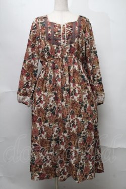 画像1: axes femme / 胸元シャーリング&レース花柄ワンピース  オフ S-25-07-31-048-AX-OP-AS-ZS