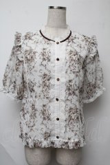 axes femme / 線画柄ドットドビーブラウス  白 S-25-07-31-013-AX-BL-AS-ZS