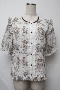 axes femme / 線画柄ドットドビーブラウス  白 S-25-07-31-013-AX-BL-AS-ZS