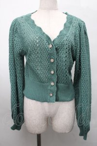 axes femme POETIQUE / 透かし編みショートニットカーデ  グリーン S-25-07-31-021-AX-TO-AS-ZI