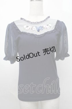画像1: axes femme POETIQUE / ブーケリボン刺繍リブプルオーバー  紺 S-25-07-31-022-AX-TO-AS-ZS