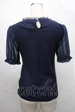 画像2: axes femme POETIQUE / ブーケリボン刺繍リブプルオーバー  紺 S-25-07-31-022-AX-TO-AS-ZS