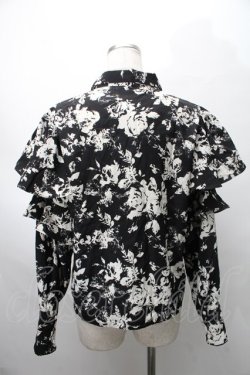 画像2: axes femme / アソート釦花柄フレアブラウス  黒ｘオフ S-25-07-31-024-AX-BL-AS-ZS