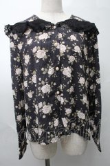 axes femme / プリーツ襟ブラウス  黒ｘグレー S-25-07-31-025-AX-BL-AS-ZS
