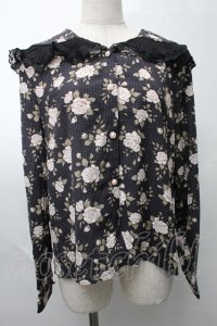 axes femme / プリーツ襟ブラウス  黒ｘグレー S-25-07-31-025-AX-BL-AS-ZI