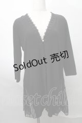 axes femme / レース切替ロングカーディガン  黒 S-25-07-31-028-AX-TO-AS-ZS