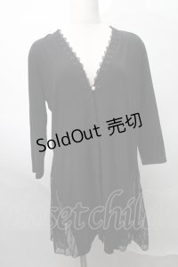axes femme / レース切替ロングカーディガン  黒 S-25-07-31-028-AX-TO-AS-ZS