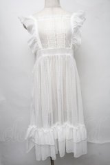 axes femme kawaii / ドットチュールエプロン  白 S-25-07-31-030-AX-OP-HR-ZS
