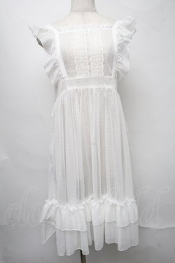 画像1: axes femme kawaii / ドットチュールエプロン  白 S-25-07-31-030-AX-OP-HR-ZS