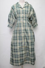 axes femme POETIQUE / チェック開襟シャツワンピース  グリーン S-25-08-01-048-AX-OP-AS-ZS