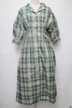 画像1: axes femme POETIQUE / チェック開襟シャツワンピース  グリーン S-25-08-01-048-AX-OP-AS-ZS