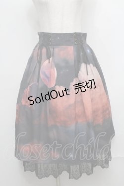 画像1: axes femme / セレナーデプリントスカート  黒ｘオレンジ S-25-08-01-054-AX-SK-HR-ZS