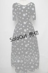 EATME / ROSE PRINTスクエアネックワンピース  黒ｘ白 S-25-08-01-038-LO-OP-HR-ZS
