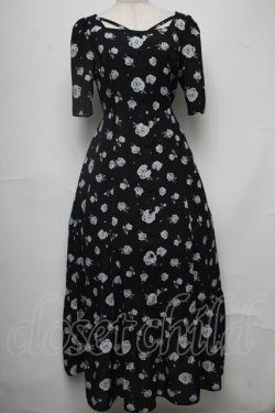 画像1: EATME / ROSE PRINTスクエアネックワンピース  黒ｘ白 S-25-08-01-038-LO-OP-HR-ZS