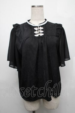 画像1: axes femme / ジャカードチャイナブラウス  黒ｘ白 S-25-08-01-039-AX-BL-HR-ZS