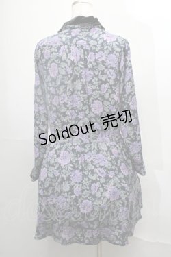 画像2: axes femme / ベロア襟花柄ワンピース  黒x紫 S-25-08-01-040-AX-OP-HR-ZI