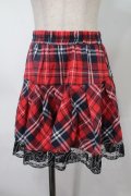 NieR Clothing / 裾レースチェックスカート  赤 S-25-08-02-054-PU-SK-HR-ZS