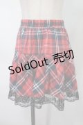 NieR Clothing / 裾レースチェックスカート  赤 S-25-08-02-054-PU-SK-HR-ZS