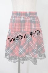 NieR Clothing / 裾レースチェックスカート  赤 S-25-08-02-054-PU-SK-HR-ZS