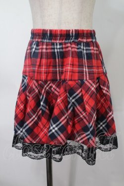 画像1: NieR Clothing / 裾レースチェックスカート  赤 S-25-08-02-054-PU-SK-HR-ZS