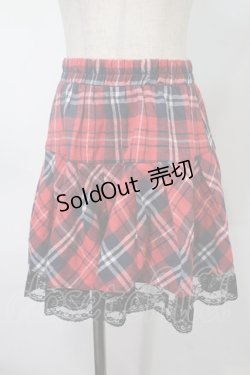 画像1: NieR Clothing / 裾レースチェックスカート  赤 S-25-08-02-054-PU-SK-HR-ZS