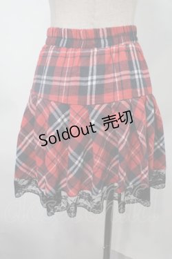 画像2: NieR Clothing / 裾レースチェックスカート  赤 S-25-08-02-054-PU-SK-HR-ZS