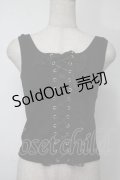 NieR Clothing / 編み上げリブタンクトップ  黒 S-25-08-02-010-PU-TO-HR-ZS
