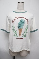 axes femme / チョコミントプリントTシャツ  白ｘグリーン S-25-08-02-002-AX-TO-HR-ZS