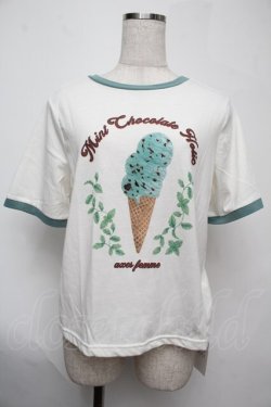 画像1: axes femme / チョコミントプリントTシャツ  白ｘグリーン S-25-08-02-002-AX-TO-HR-ZS