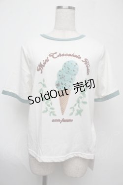 画像1: axes femme / チョコミントプリントTシャツ  白ｘグリーン S-25-08-02-002-AX-TO-HR-ZS