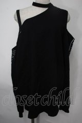 NieR Clothing / 袖プリントオフショルトップス  黒ｘ白 S-25-08-02-016-PU-TO-HR-ZS