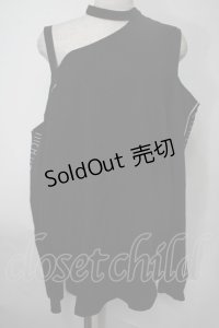 NieR Clothing / 袖プリントオフショルトップス  黒ｘ白 S-25-08-02-016-PU-TO-HR-ZS